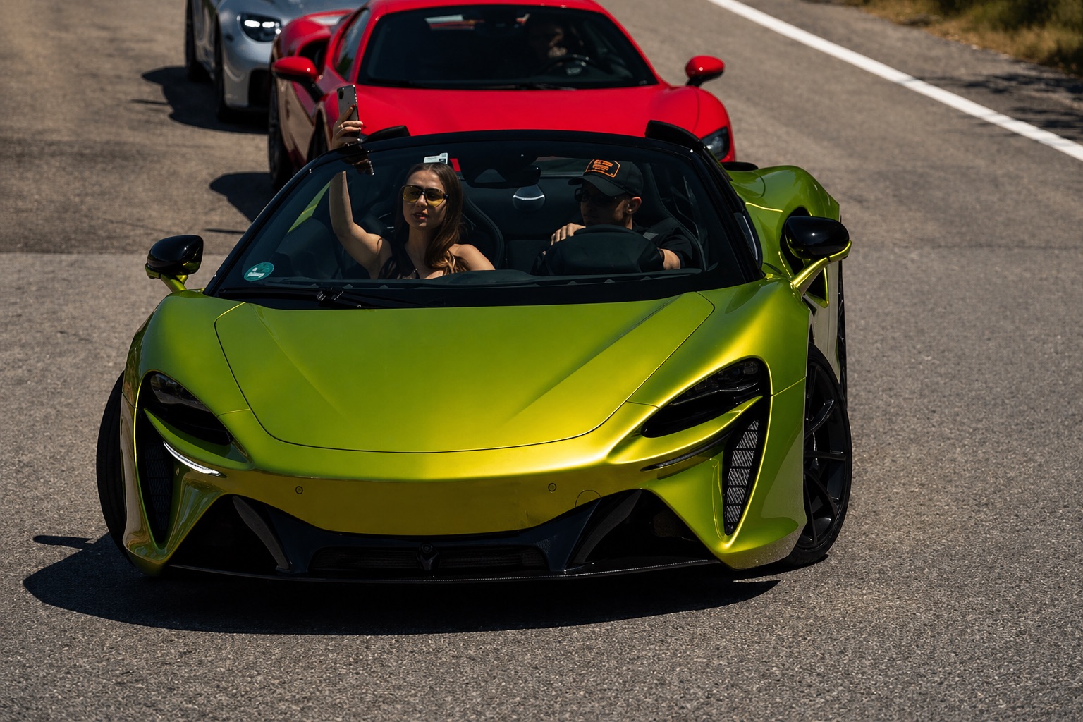 Green supercar during the second day route